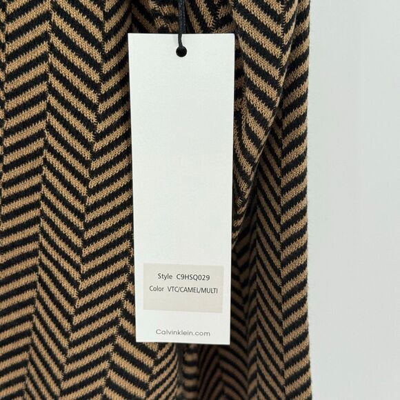 Calvin Klein Chevron Mock Neck Button Detail Sweater Camel Black Women Large NWT - Picture 5 of 8